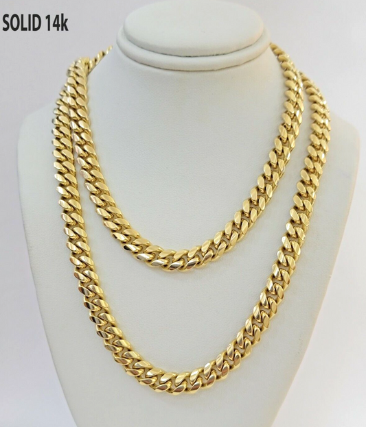 Real 14k Yellow Gold Chain 20 Inch Miami Cuban Link Necklace 7mm SOLID 14kt Mens