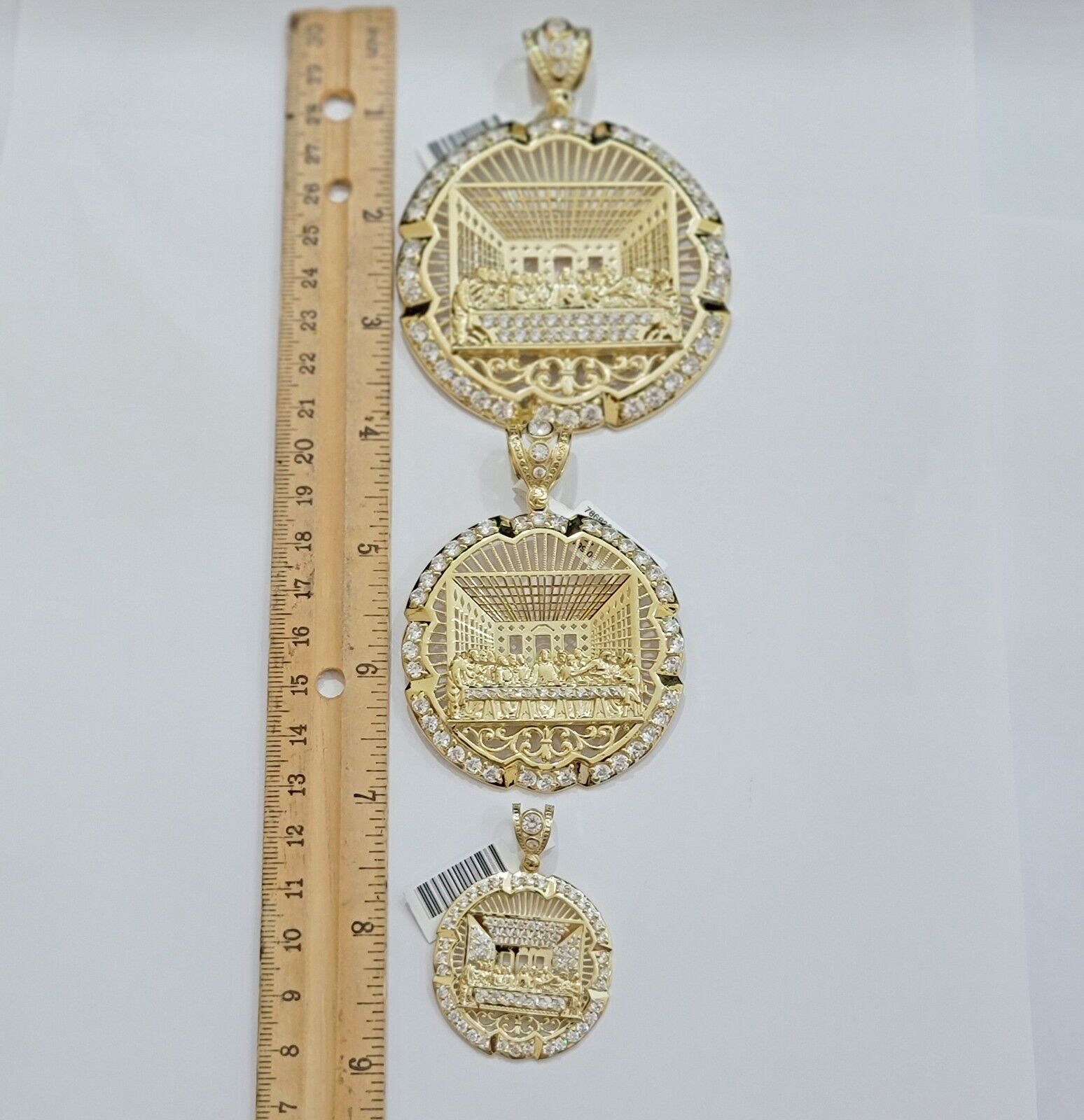 Real 10k Gold Charm Last Supper Pendant 10kt Yellow Gold With Stones Mens, Jesus