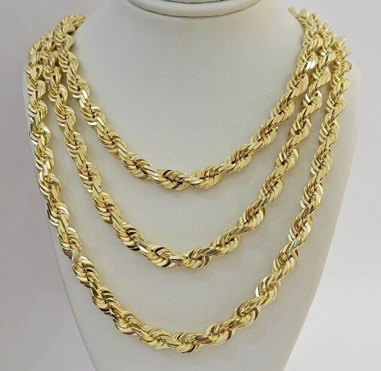 7mm Rope chain Necklace Solid 10k Yellow Gold Diamond cut 22