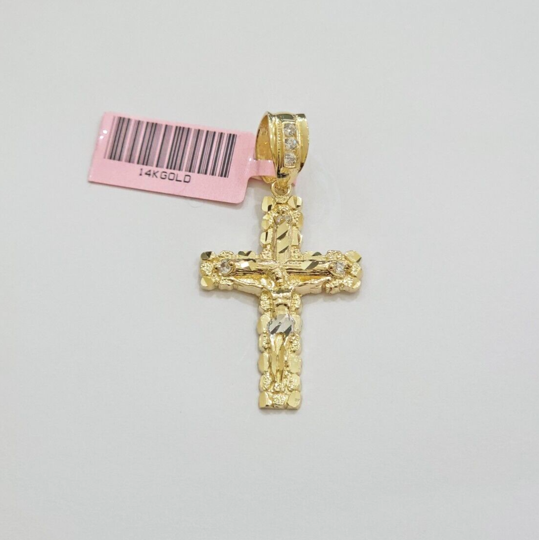 14k Yellow Gold Cross Nugget Pendant Jesus Crucifix 1.5 Inch 14kt Charm Men REAL