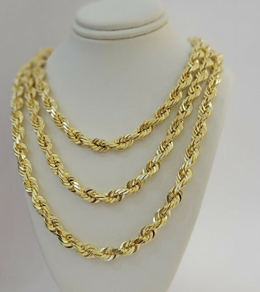 Real 10k Yellow Gold Rope Chain Solid Mens Necklace 8mm 24" Inch Diamond cut 10k