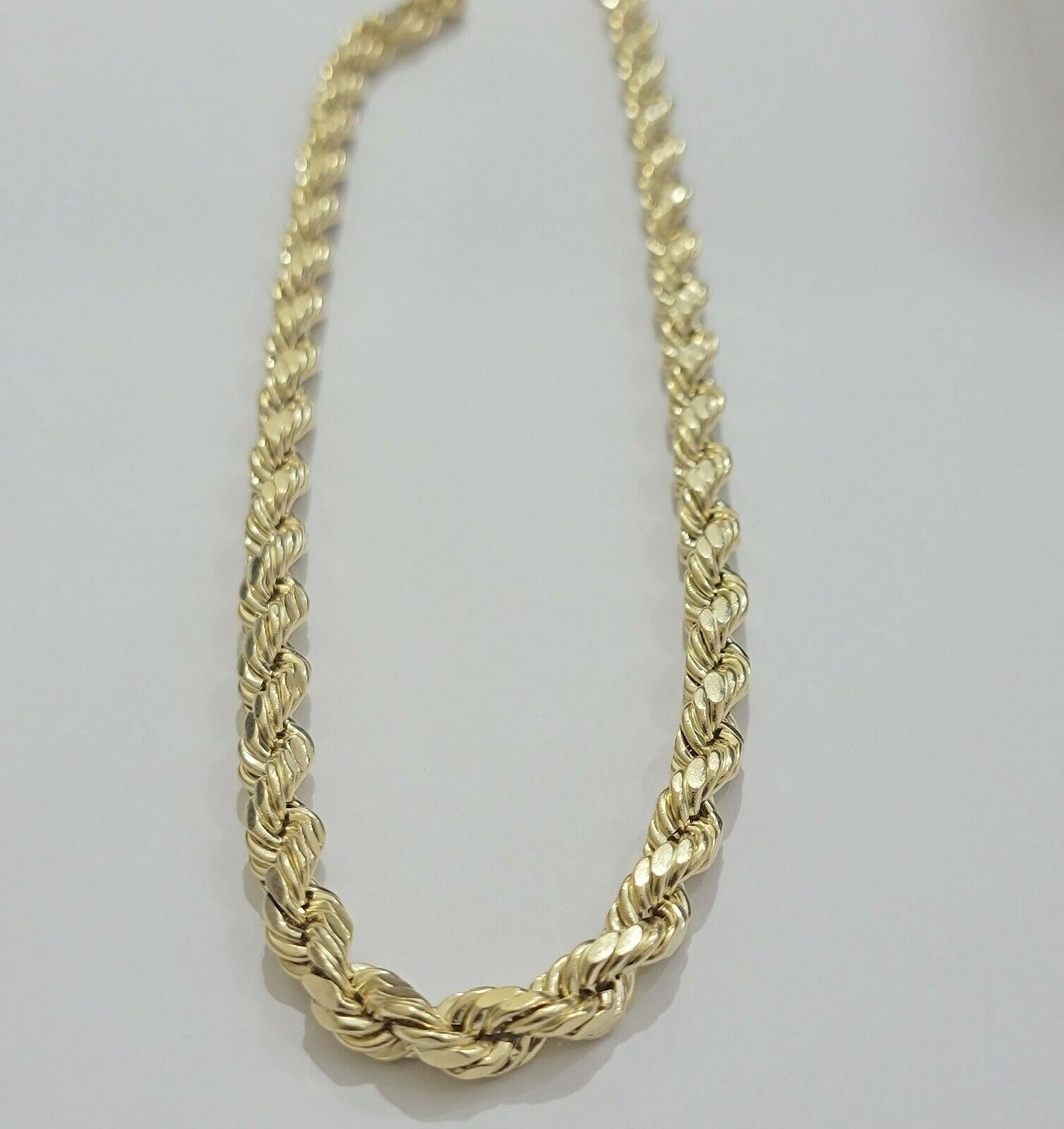 Real Gold 10k Rope Necklace Men' Chain 7mm 18"-30" Inch Yellow Gold Diamond Cuts