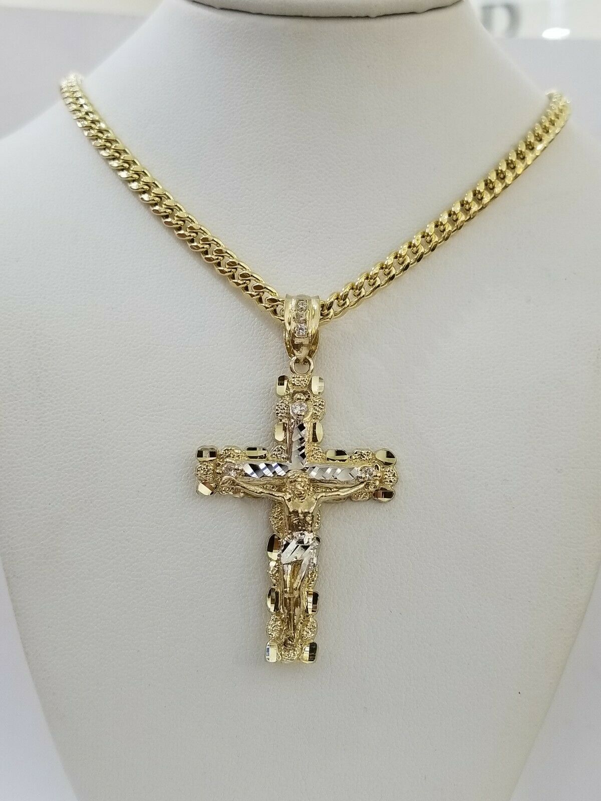 10k Yellow Gold Link Chain Pendant 5mm 18"-28" Miami Cuban Necklace Cross Charm