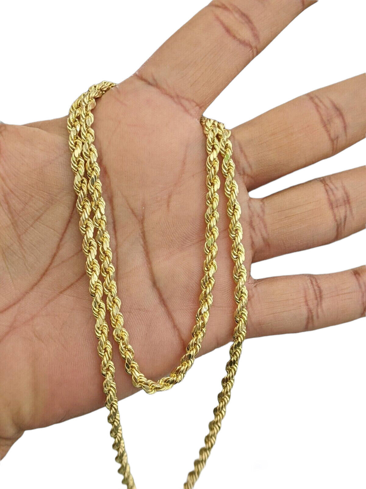 Real 10k Yellow Gold Rope Chain Necklace 4mm 18"- 30" Inch Diamond Cuts 10kt