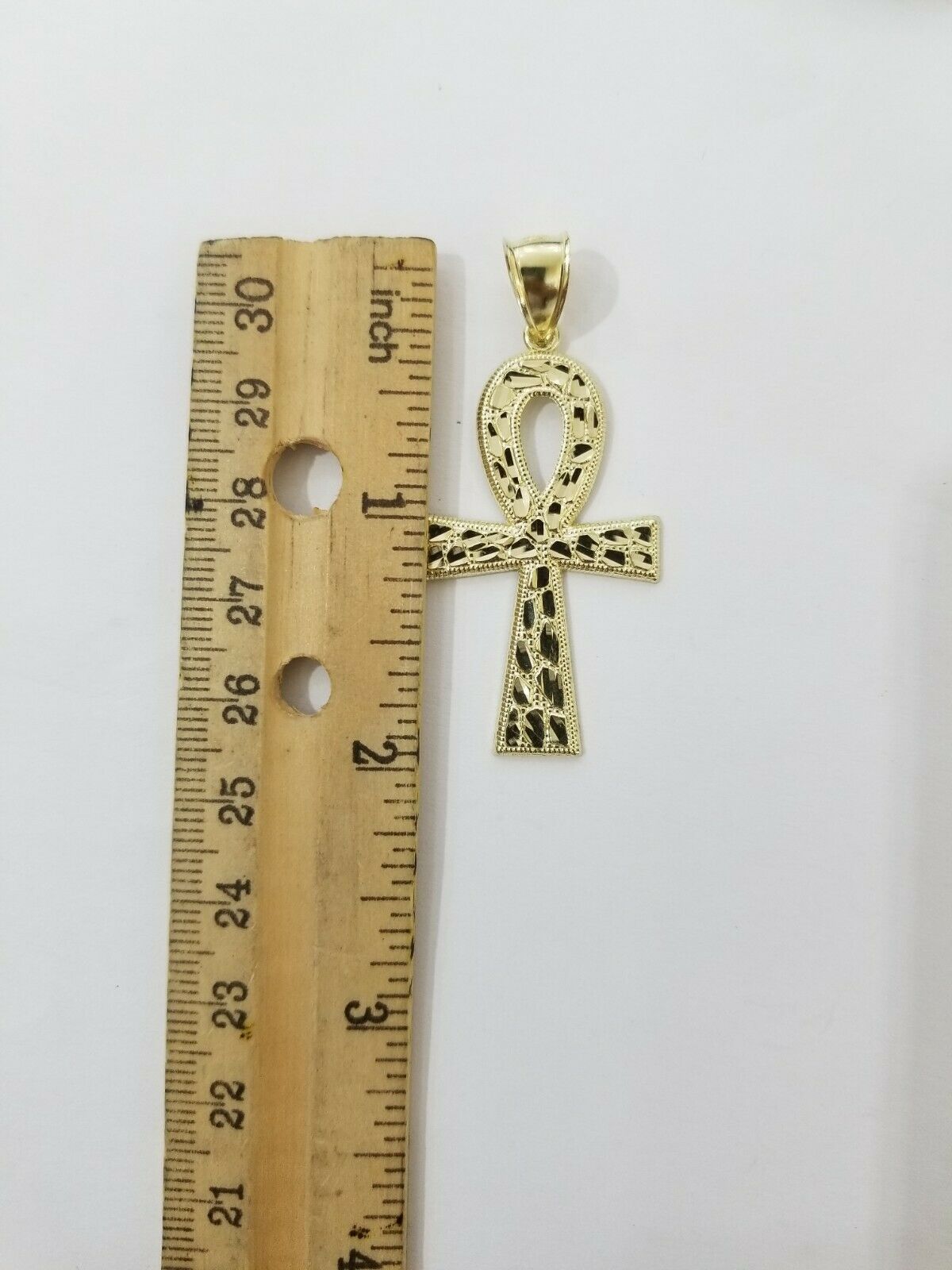 Real Gold Ankh Cross Charm Pendant 10k Yellow Gold Nugget Diamond Cuts Men Women