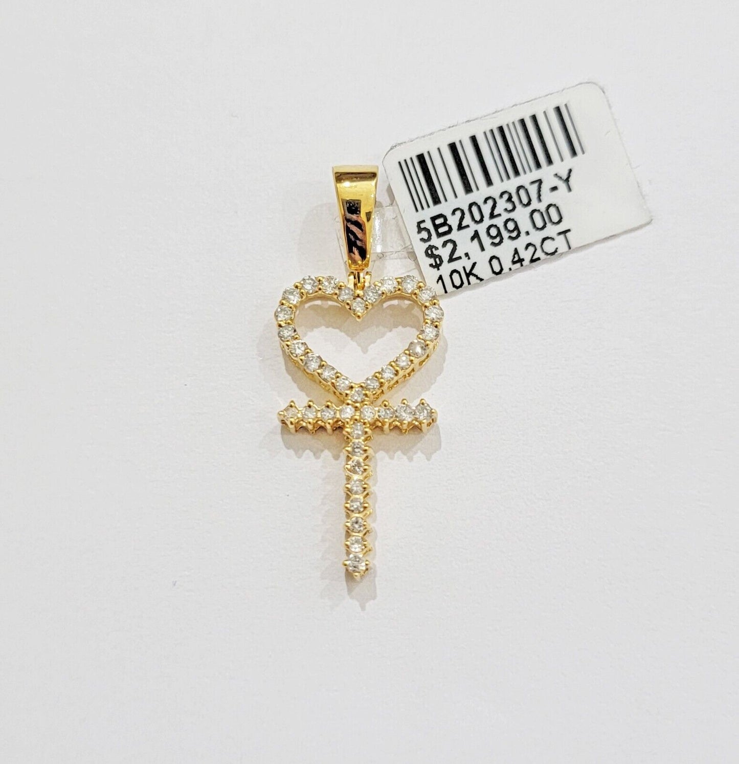 Ladies charm pendant Real 10k gold Natural Diamonds Heart Ankh Cross For Women