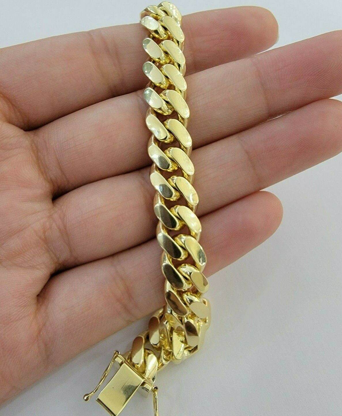 9mm Solid 14k Gold Cuban Link  Bracelet 8" Authentic 14kt Yellow Gold Miami,Men