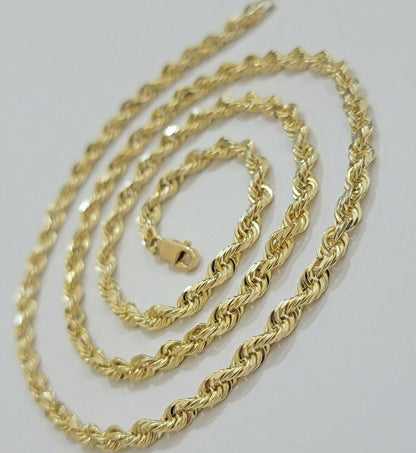 Solid 14k Gold Rope Chain Necklace 4mm 18"- 30" Inch REAL 14KT Yellow Gold