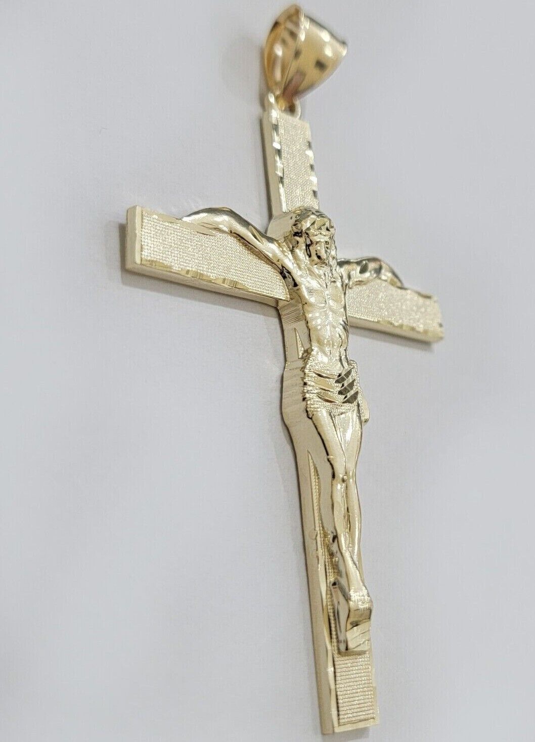 Real 10k Yellow Gold Cross Charm Pendant Jesus Crucifix 3.5