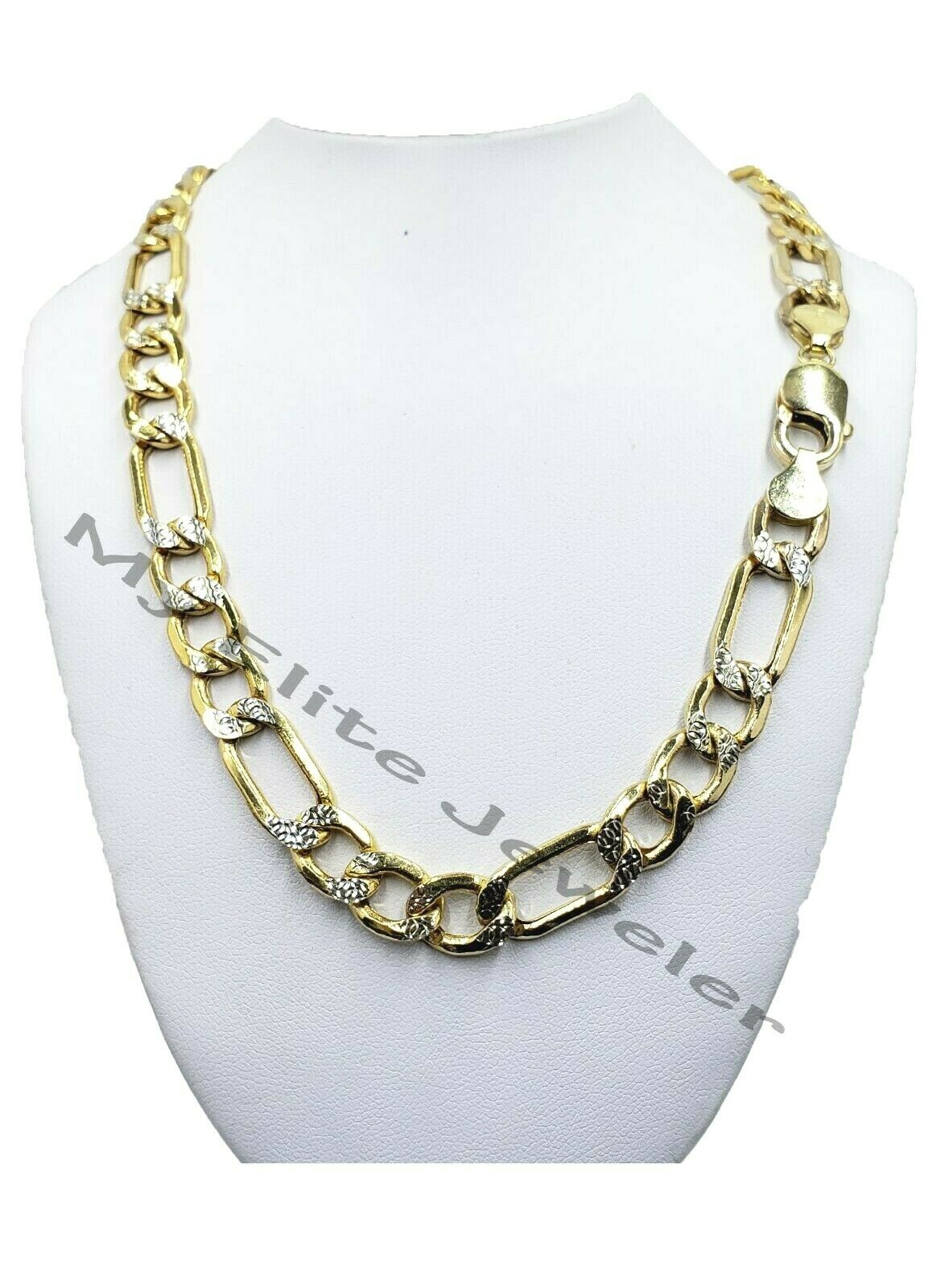 10k Yellow Gold Figaro Chain Necklace 26" Diamond Cut REAL Cuban Link FOR SALE