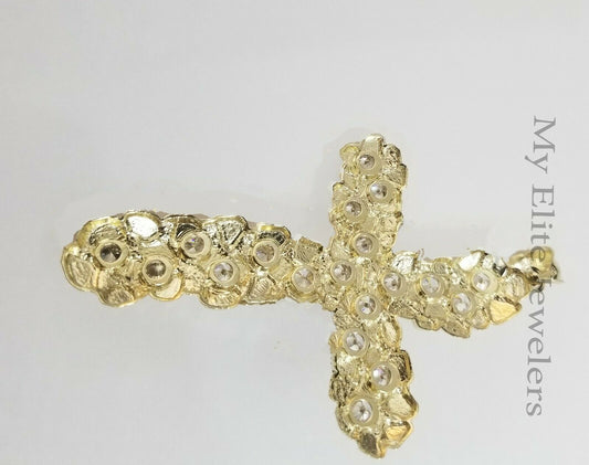 REAL 10K Yellow Gold Cross Pendant Charm Mens Jesus Crucifix 3.5" Free Shape Big