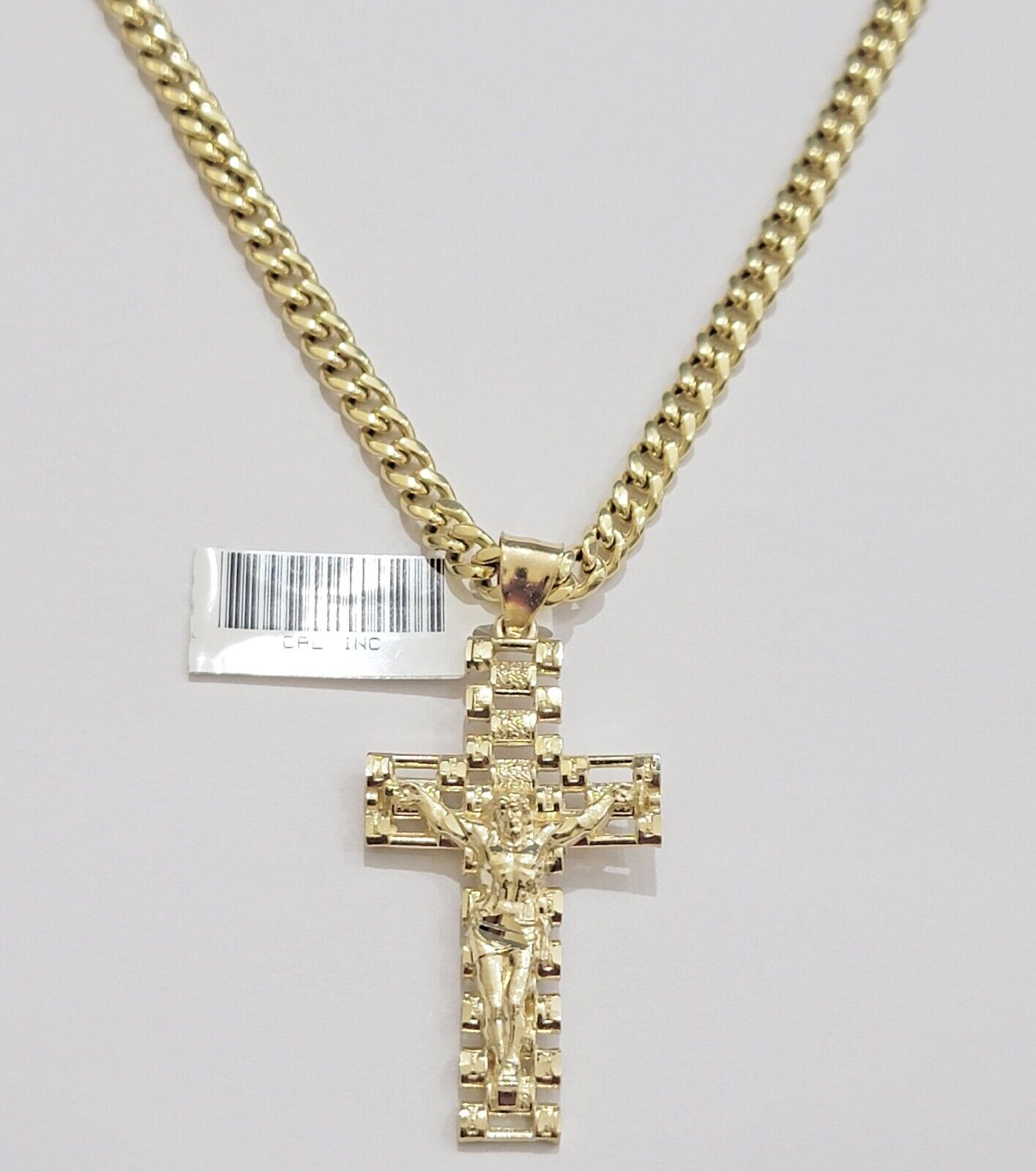 REAL 10k Yellow Gold Chain Cross Pendant Set Miami Cuban Link Necklace 5mm 18-28