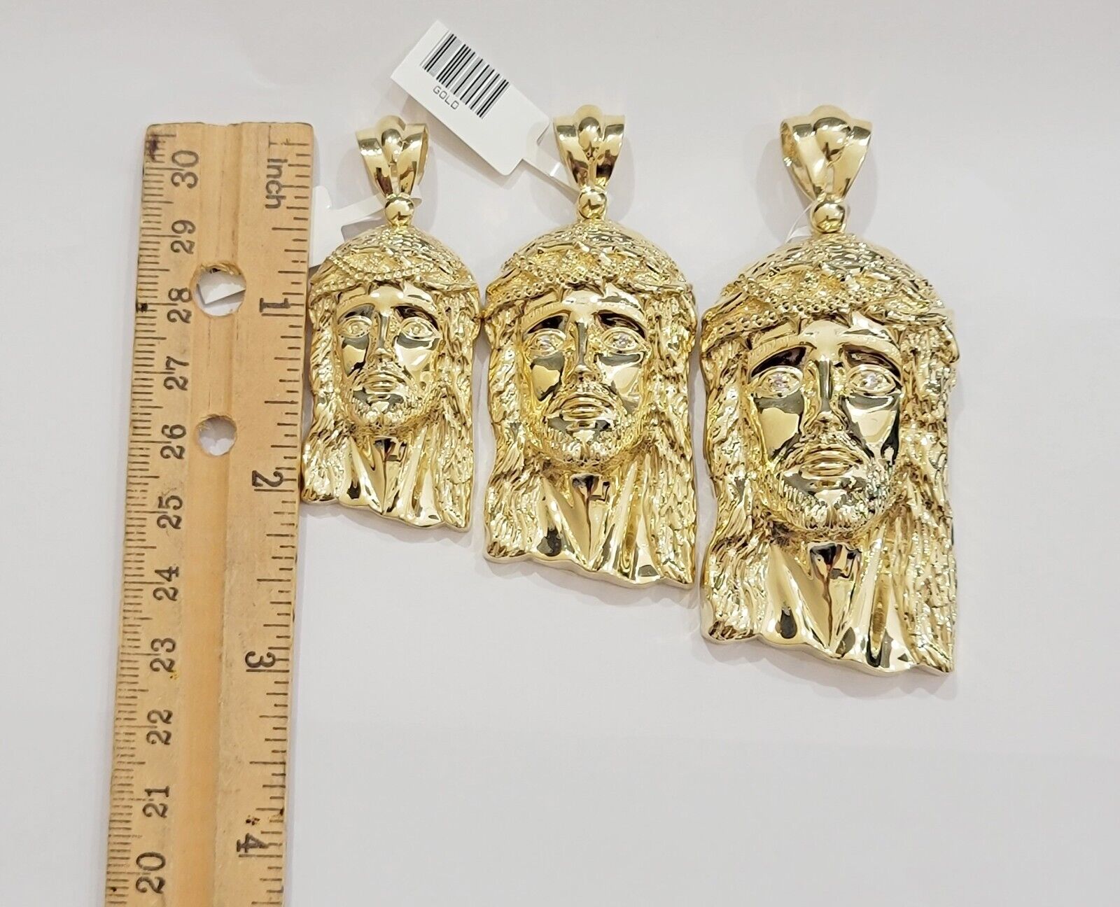 Real 10k Gold Pendant Jesus Head Charm 10kt Yellow Gold 3.1 Inch Long For Men's