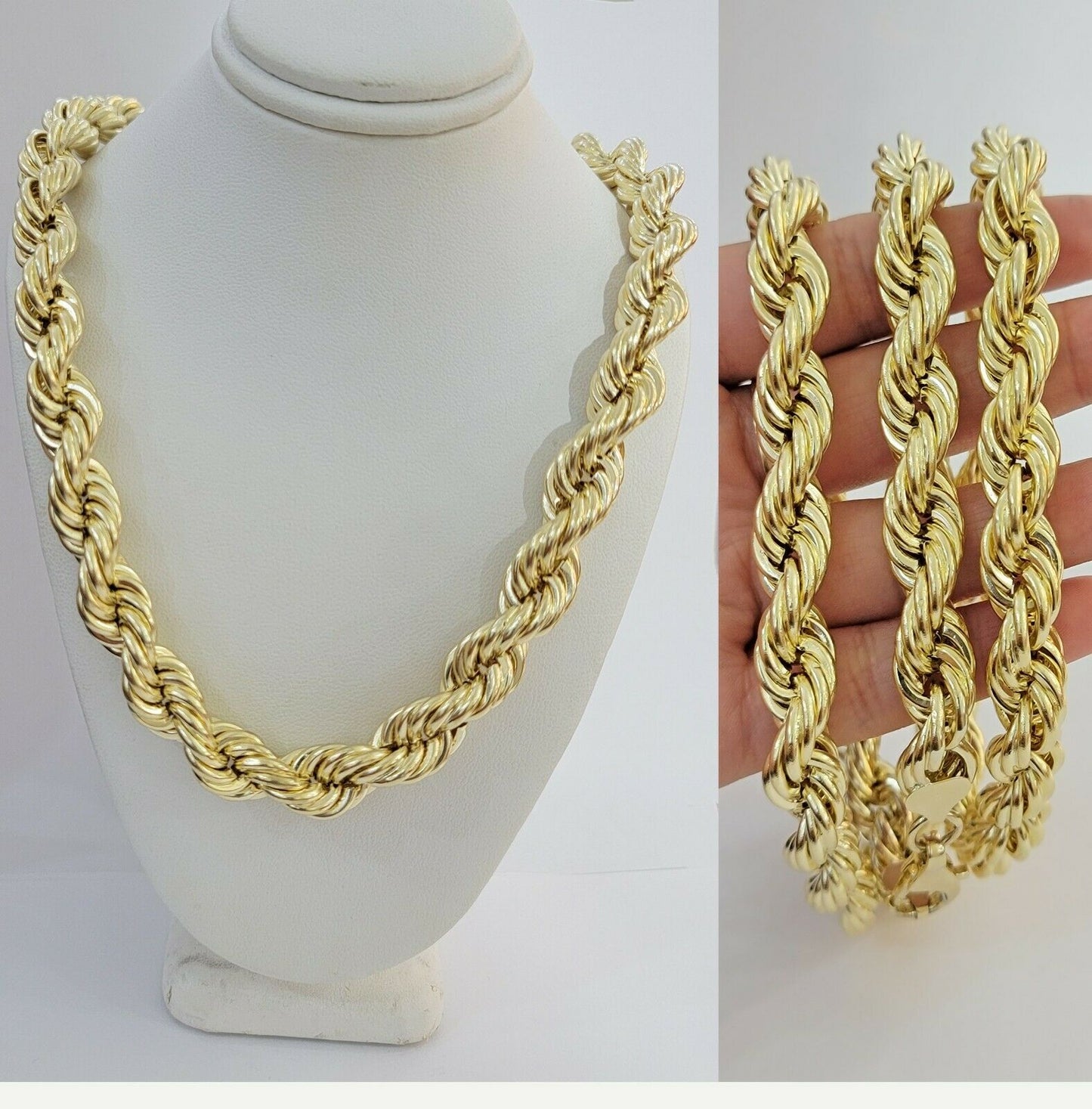 REAL 10k Gold Rope Chain Mens Necklace 12mm 22" 24" 26" 28" 30" 10kt Yellow Gold