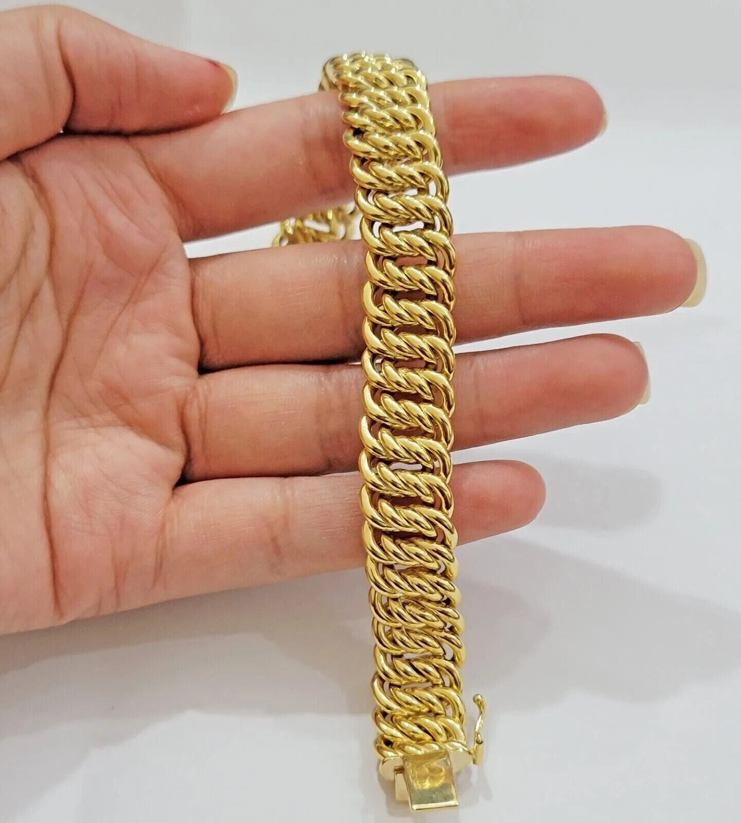 REAL 14k Gold Ladies Bracelet Flat Byzantine Link 16mm Women 7.5Inch 14kT Unique