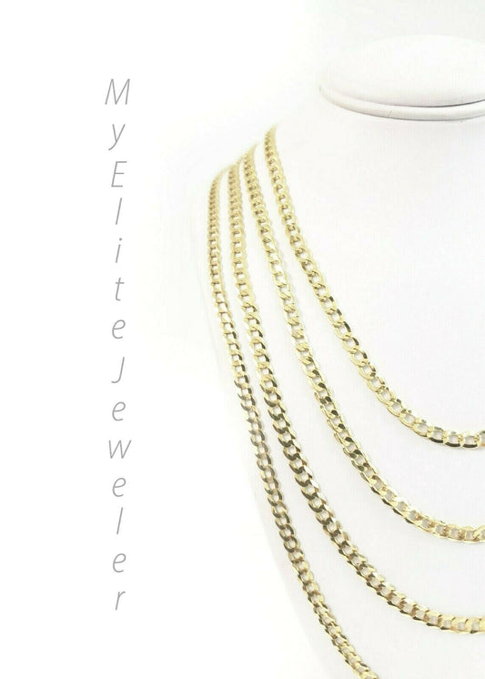 10K Gold Cuban Link Curb Chain Length 18" 20" 22 24" Inch 3mm Necklace Men Women