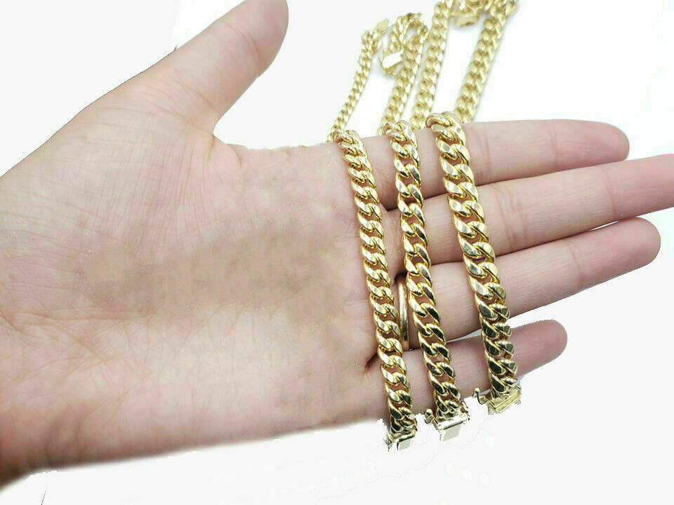 REAL 10k yellow Gold bracelet Miami Cuban Link 6MM-9Mm 7-9" Mens Box Clasp ,Rope