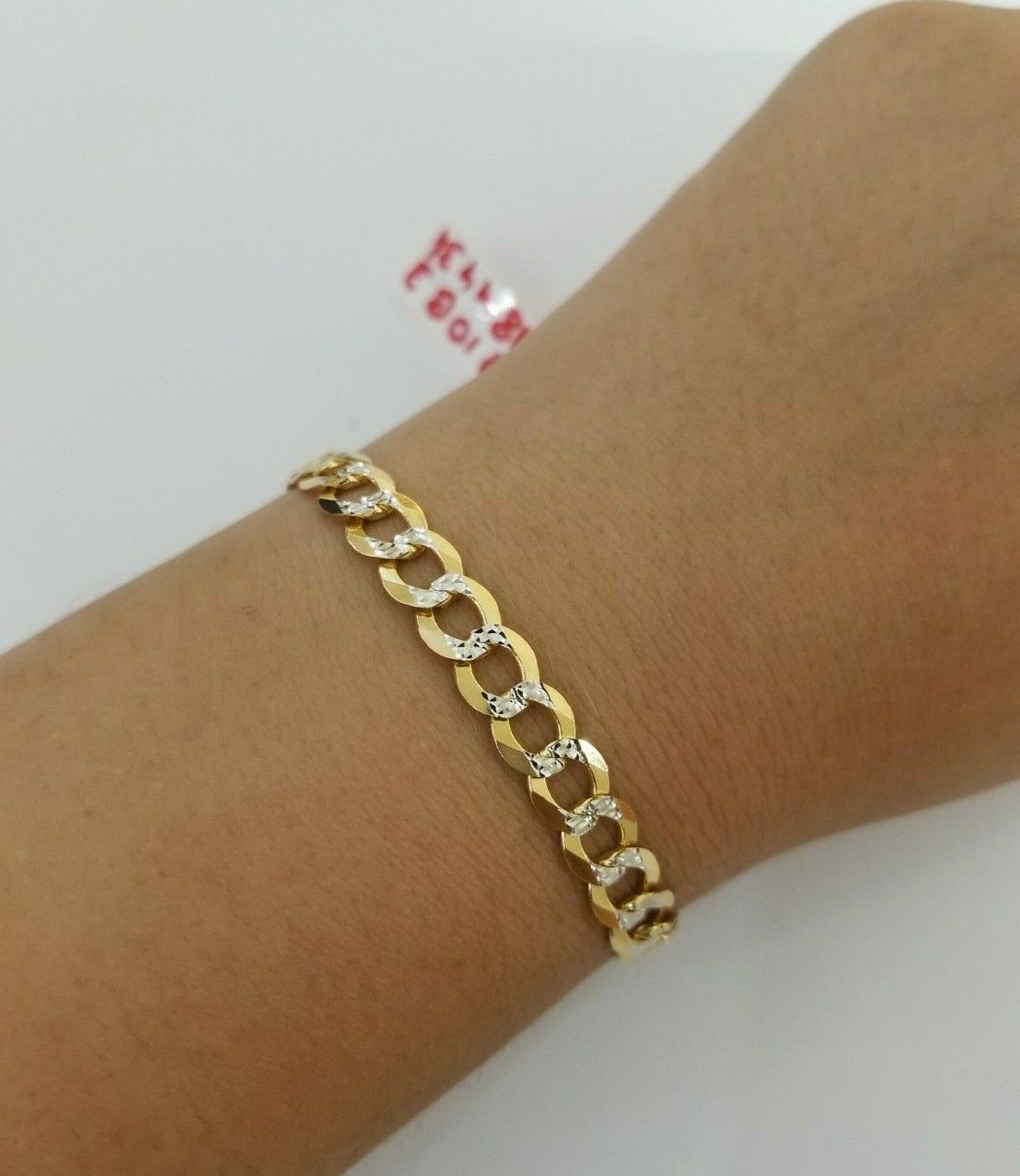 REAL 14k Gold Bracelet Cuban link 8" SOLID 7.5mm 14kt Yellow Gold Diamond Cut