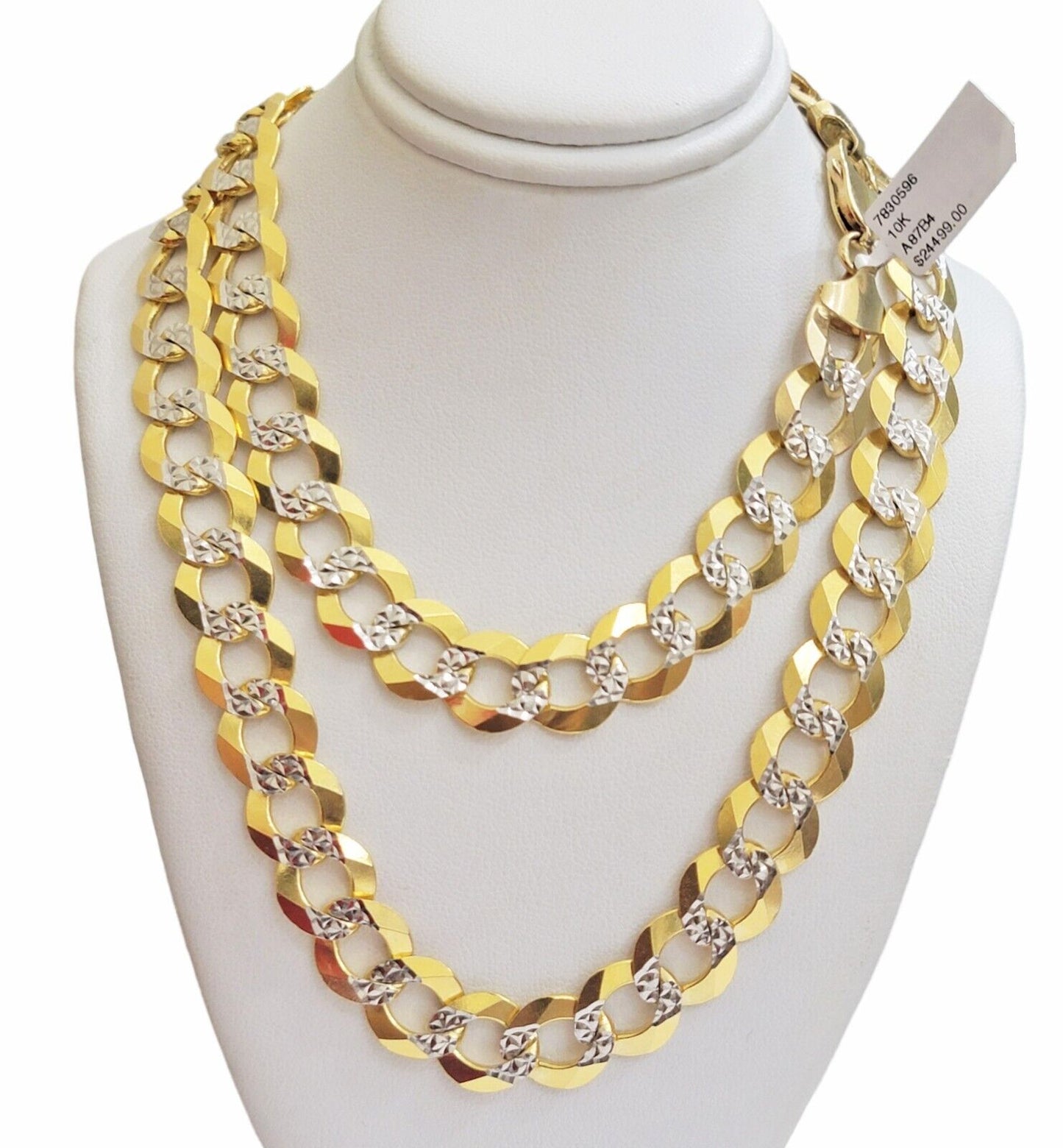 Solid 10k Gold Cuban Curb Link Necklace 12.5mm 24 Inch Chain Mens Diamond Cuts