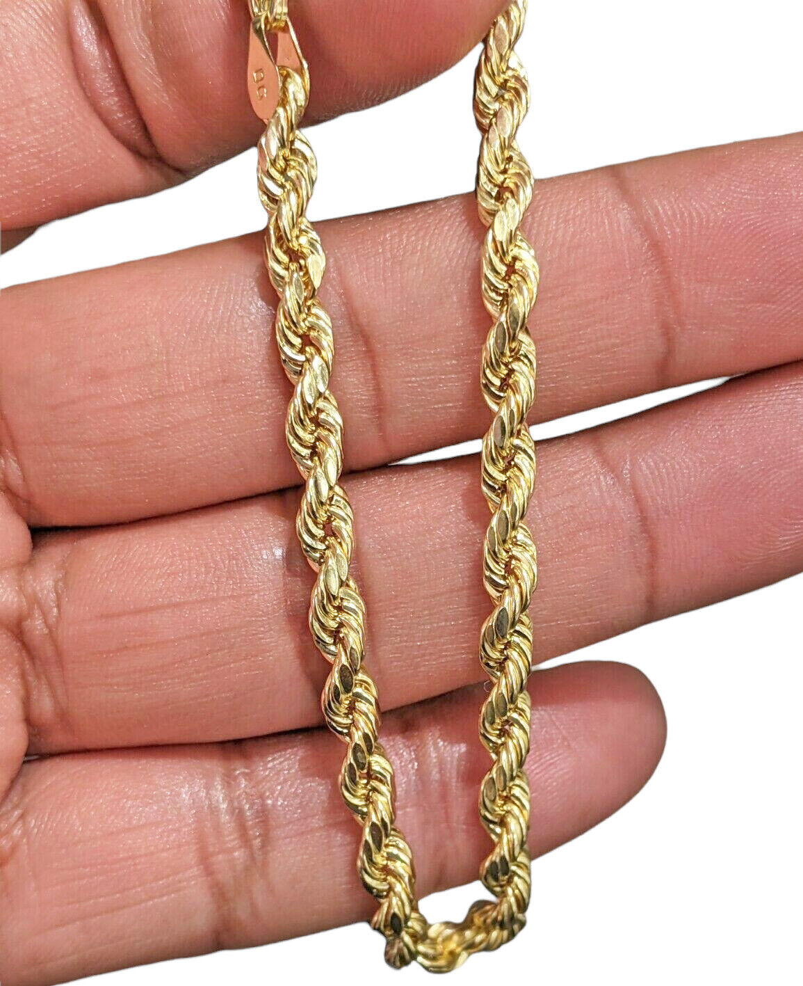 Real 14k Gold Rope chain 22 Inch 5mm Diamond Cuts 14kt Yellow Gold Men Women