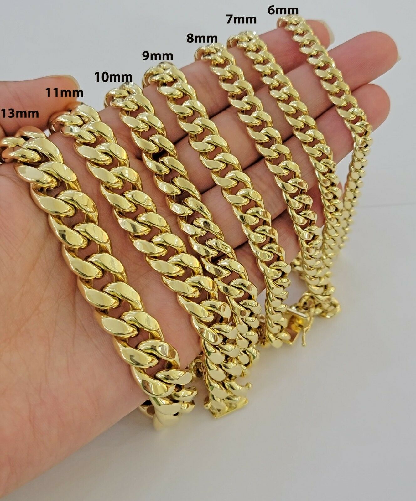 Real 10k Yellow Gold Bracelet Miami Cuban Link 6mm-13mm 8