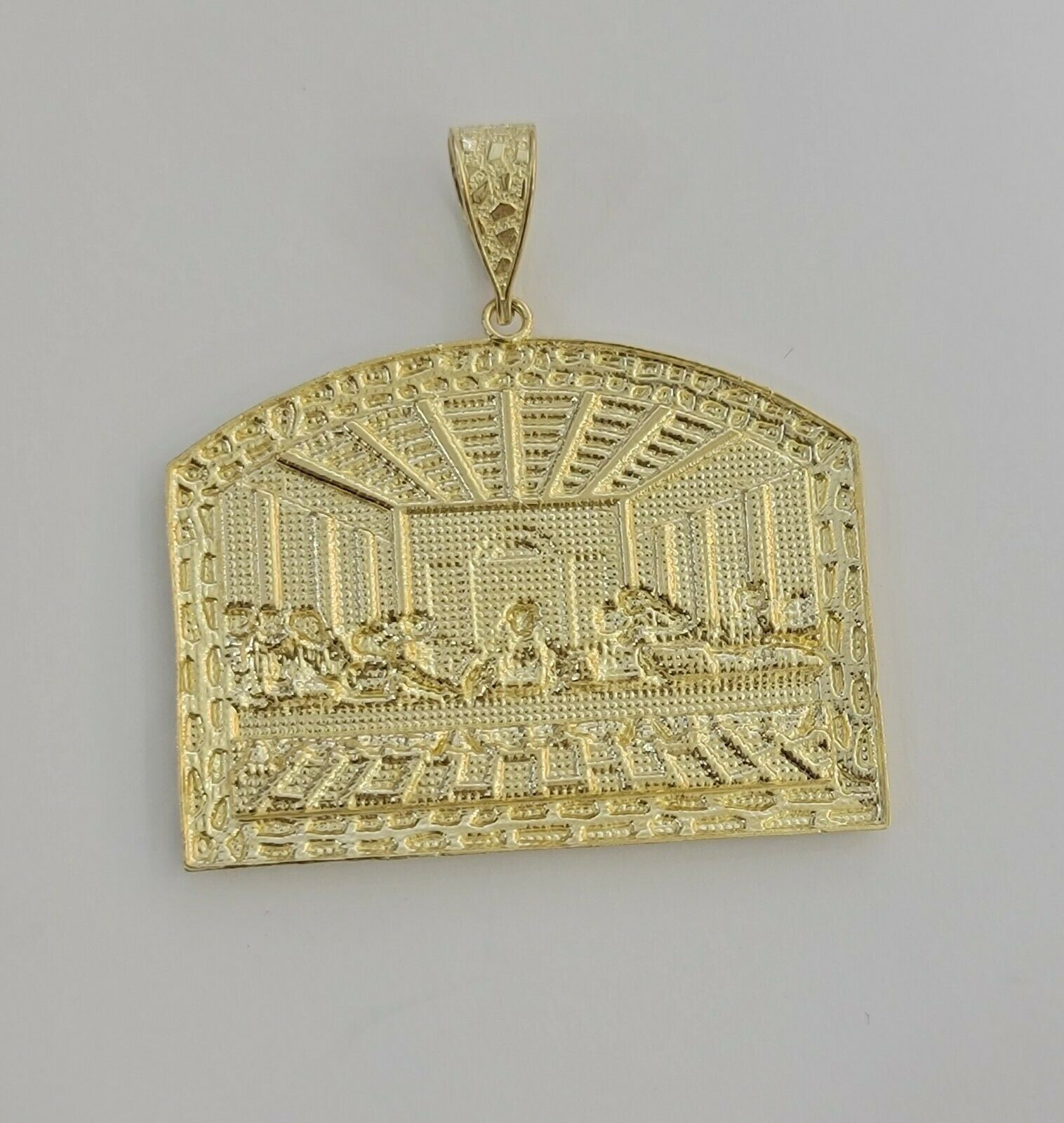 Men Real 10k Yellow Gold Nugget Last Supper Pendant Charm Medallion 2"Long SOLID