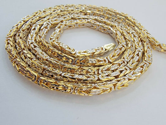 REAL 10K Gold Solid Byzantine Chain Necklace 24" 3mm 10kt Yellow Gld Diamond cut