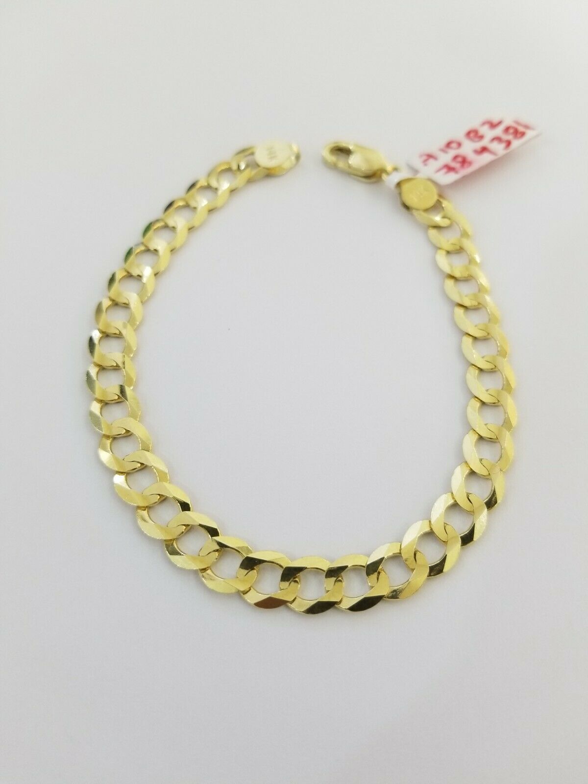 REAL 14k Gold Bracelet Cuban link 8" SOLID 7.5mm 14kt Yellow Gold Diamond Cut