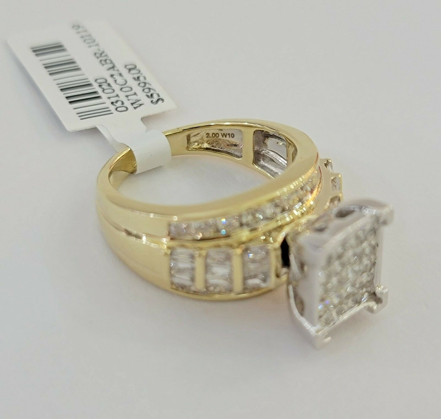 Real 14kt Gold Diamond Ladies Ring 2CT Princess Cut Baguette Round, Yellow Gold