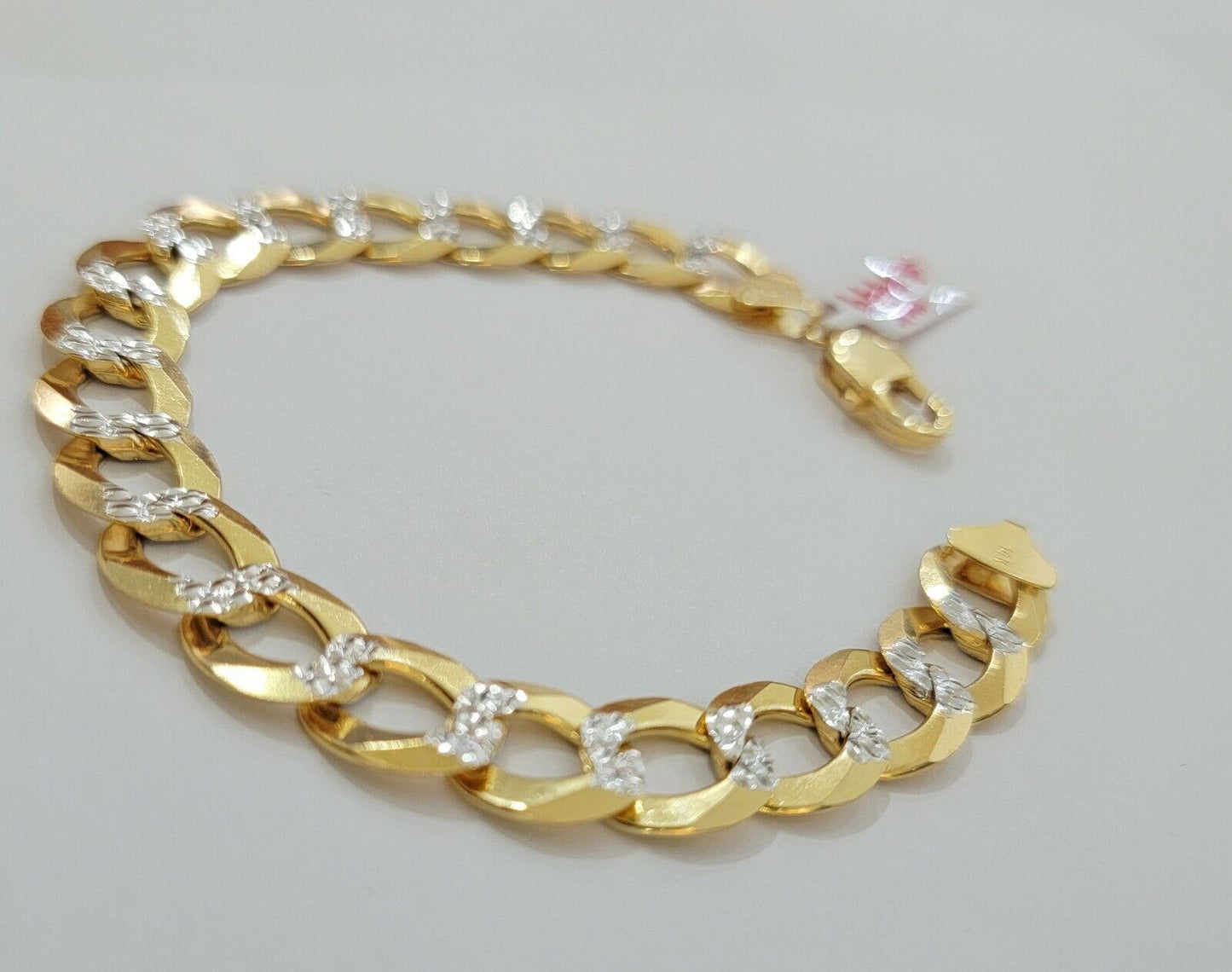 Solid 14k Gold Cuban Curb link Bracelet 9" 13.5mm 14kt Yellow Gold Diamond Cut