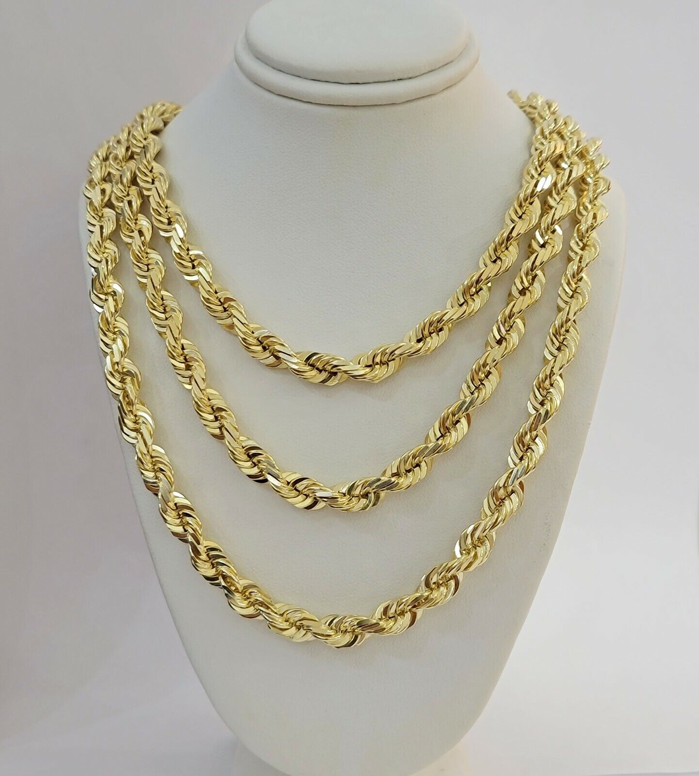 Real 10k Gold Solid Rope Chain Mens Necklace 8mm 24" Inch Diamond cuts 10kt