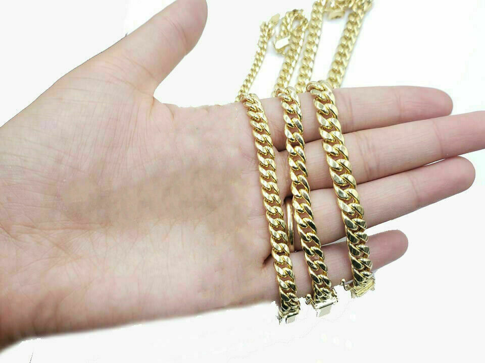 REAL 10k yellow Gold bracelet Miami Cuban Link 6MM-9Mm 7-9