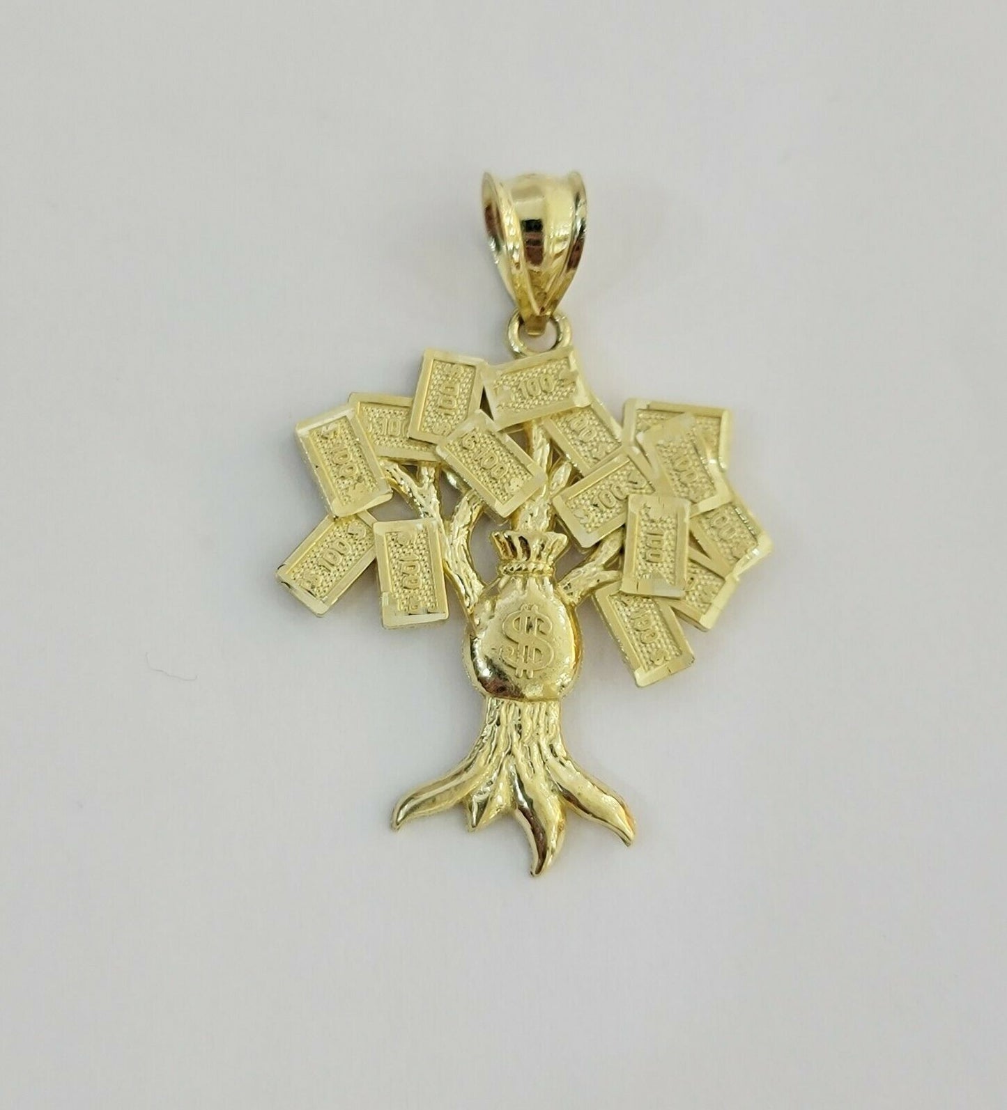 10k Gold Men Pendant Money Tree Charm 10kt Yellow Gold Dollar Bill ,UNIQUE, REAL