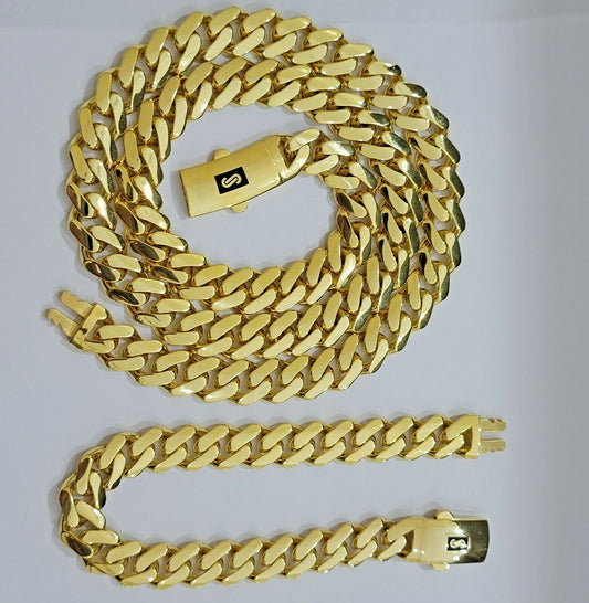 Real 10k Gold Miami Cuban Royal Link Chain 11mm 26" Shiny Plain Necklace Monaco