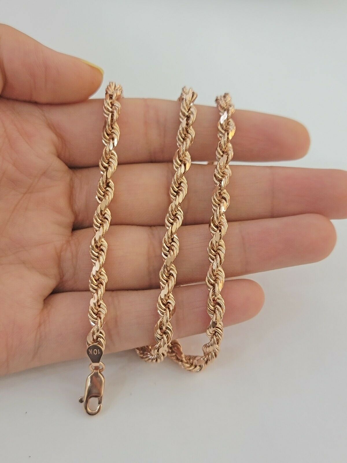 Real Gold 10k Rose Gold Rope Necklace Men Chain 4mm 20"-26" Inch 10kt Men Women