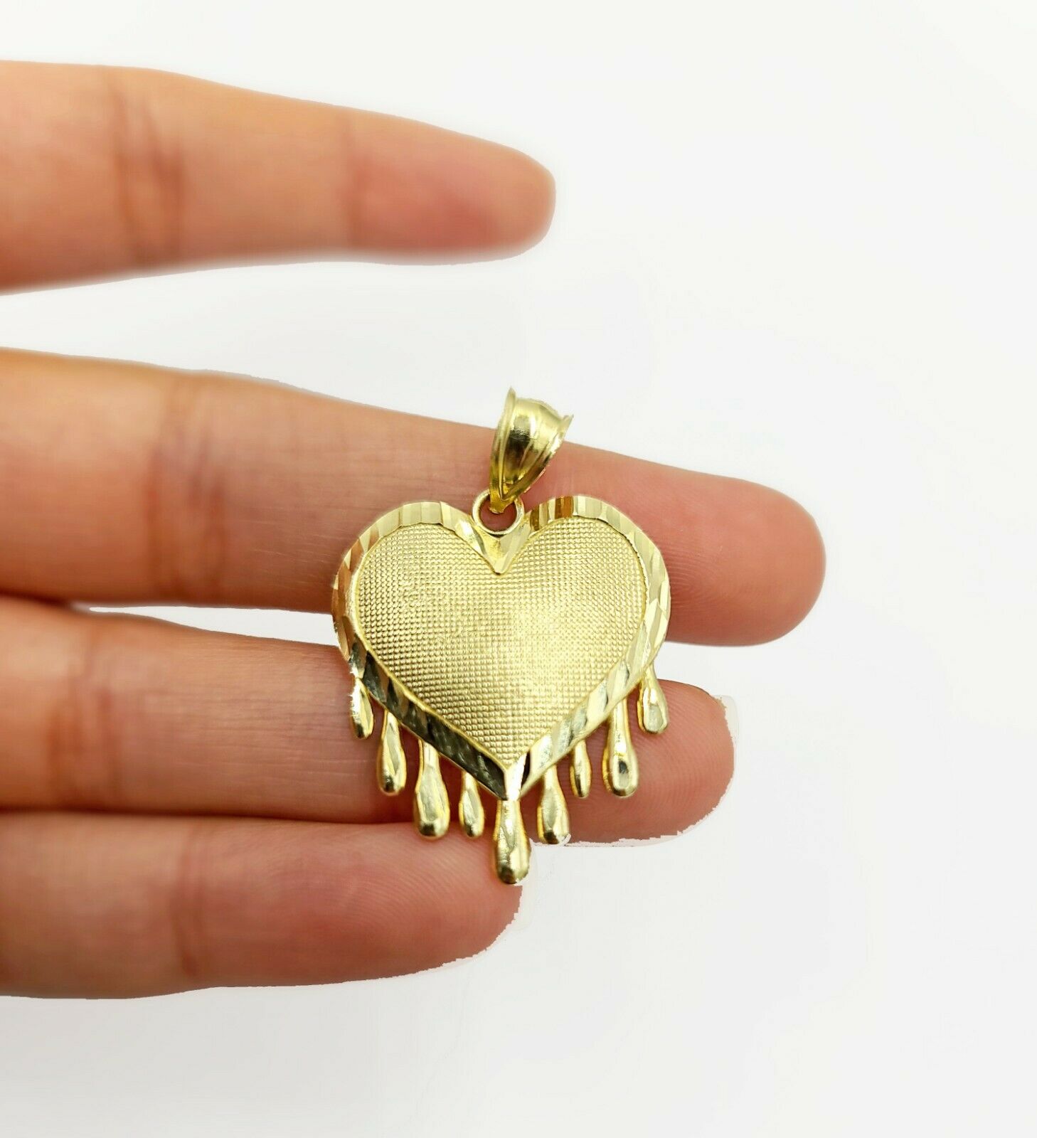 Real Gold Heart Pendant ladies Charm 10KT Yellow Gold Dripping Heart Love Oro