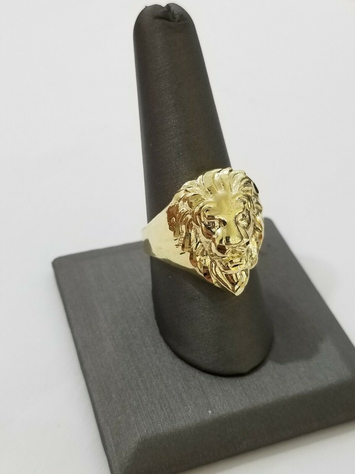 GOLD Lion Head Mens Ring SOLID 10k Yellow Gold REAL Ring , Pinky , Casual , size