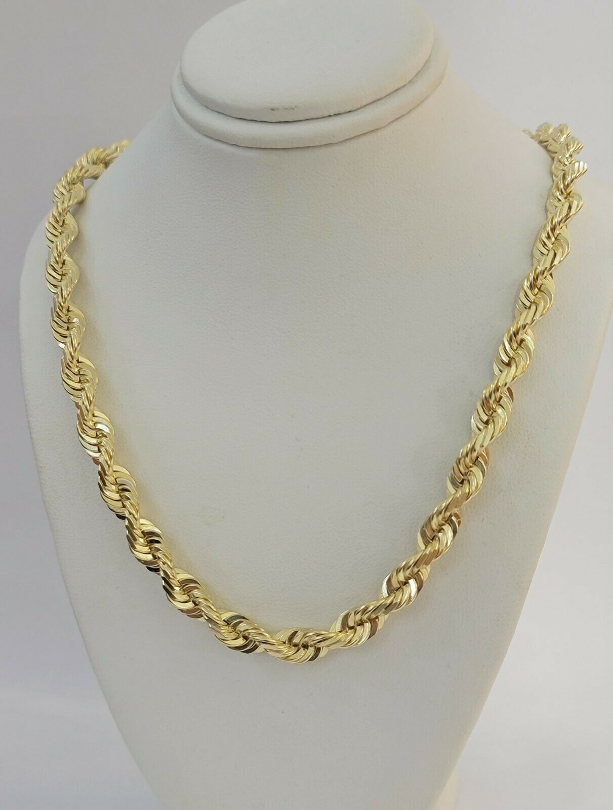Solid 10K Yellow Gold Rope Chain Pendant Necklace 4mm-10mm Diamond Cut 18-30 20 inch / 5 mm