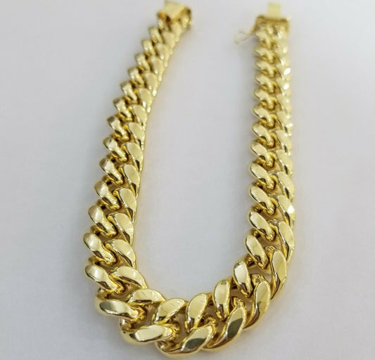 Real 10k Gold Mens Bracelet Miami Cuban Link 9" 15mm Box clasp Thick Strong 10kt