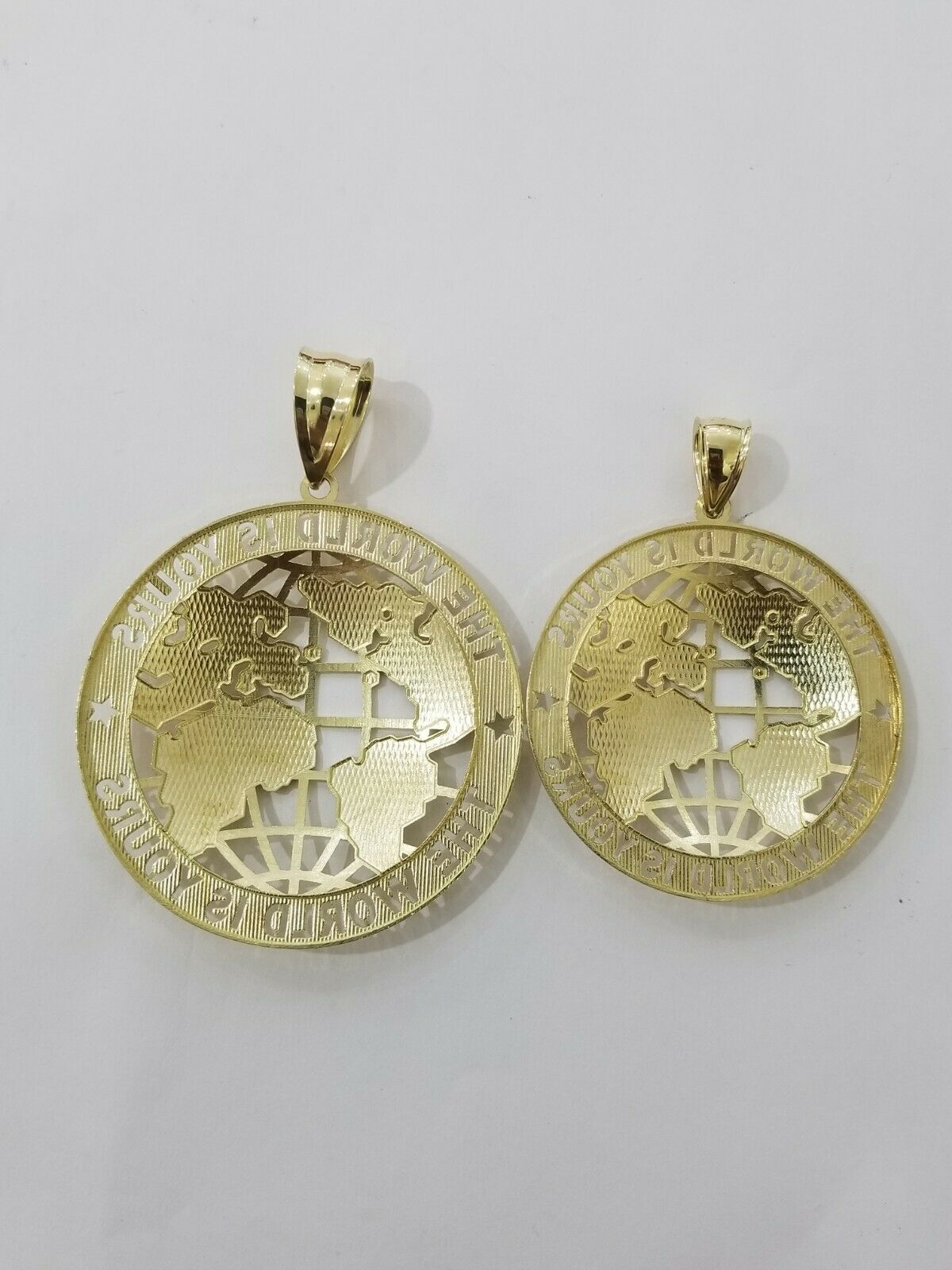 Real 10k Yellow Gold World Map Charm Pendant Ring The World Is Yours Engraved