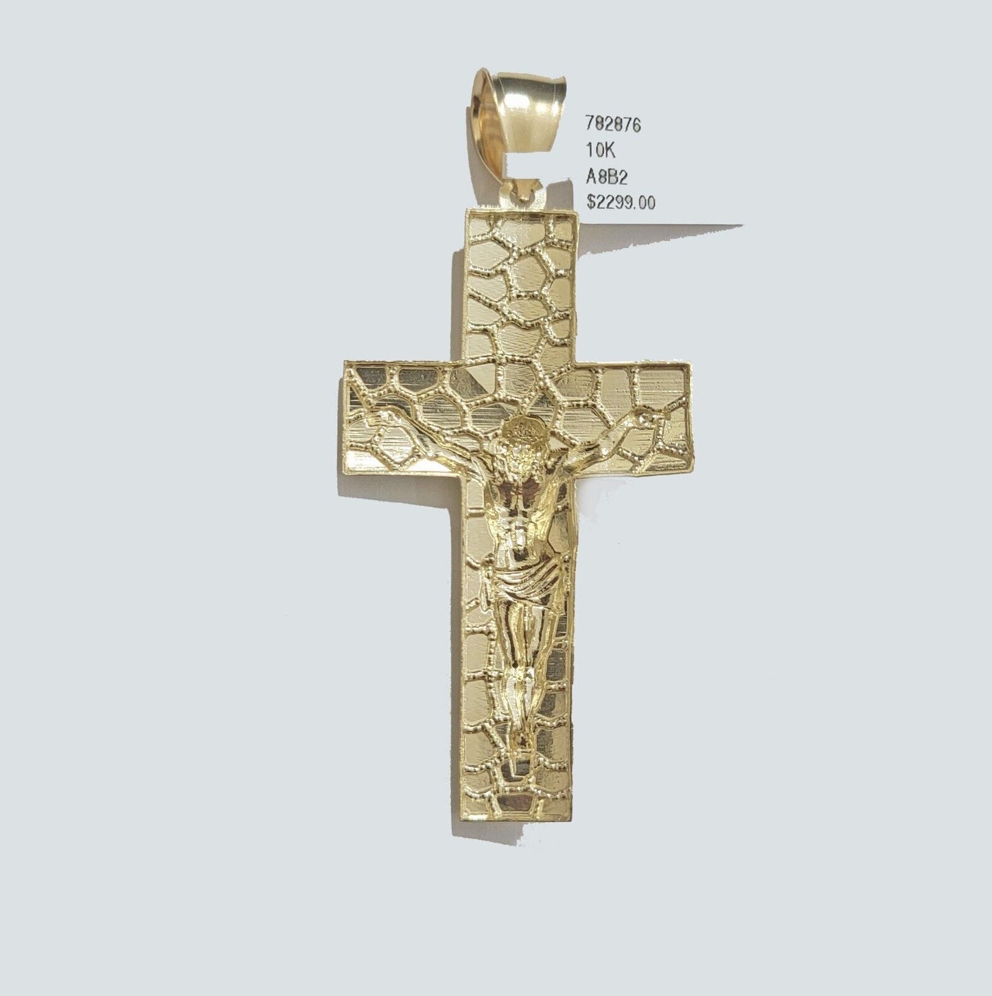 Real 10k Yellow Gold  Byzantine Chain Nugget Cross Charm Pendant Necklace SETS