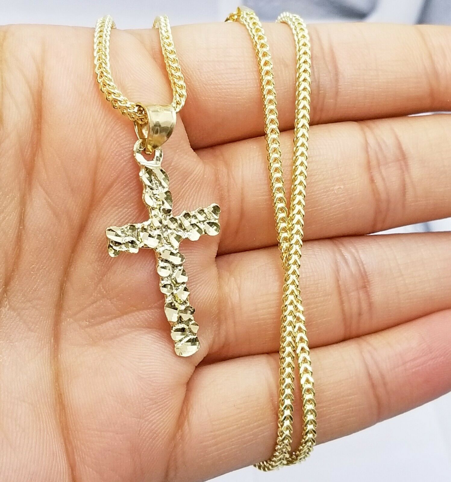 REAL 10k Yellow Gold Cross Pendant 2mm Rope Chain 20"-26" Inches Diamond Cut