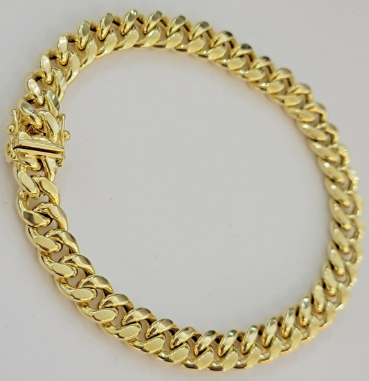 Mens 10K Yellow Gold Miami Cuban Link Bracelet 9mm 10 Inch long Box Lock  REAL