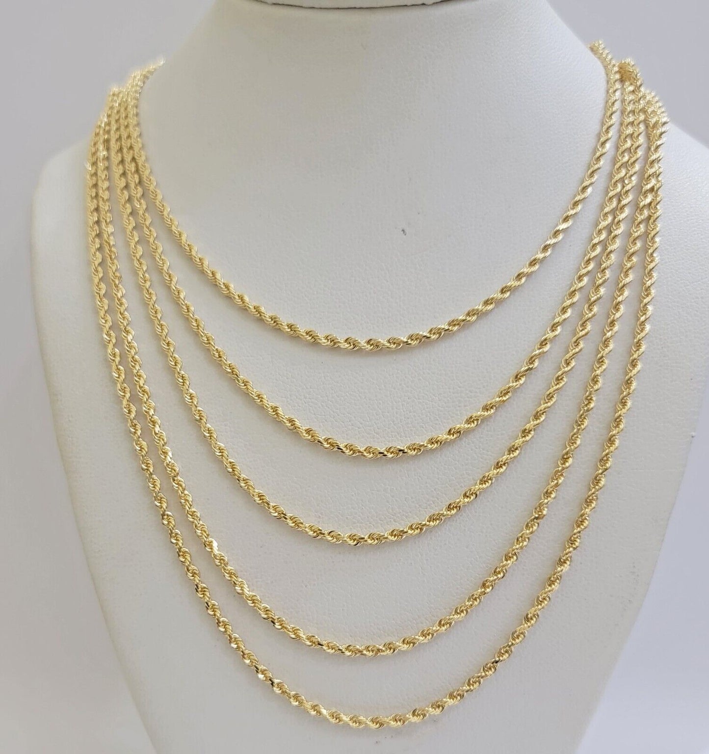 Real 18k Yellow Gold Rope Chain Necklace 2mm 18 Inch Ladies Women Solid 18 KT