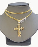 Real 10k Gold Chain & cross charm pendant SET Miami Cuban link necklace 5 mm 26"