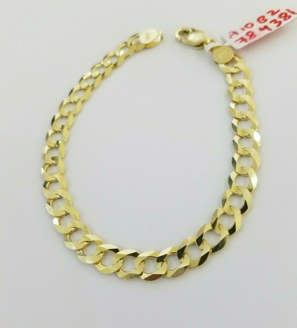 REAL 14k Gold Cuban link Bracelet 7" 7.5mm SOLID 14kt Yellow Gold Strong, LADIES