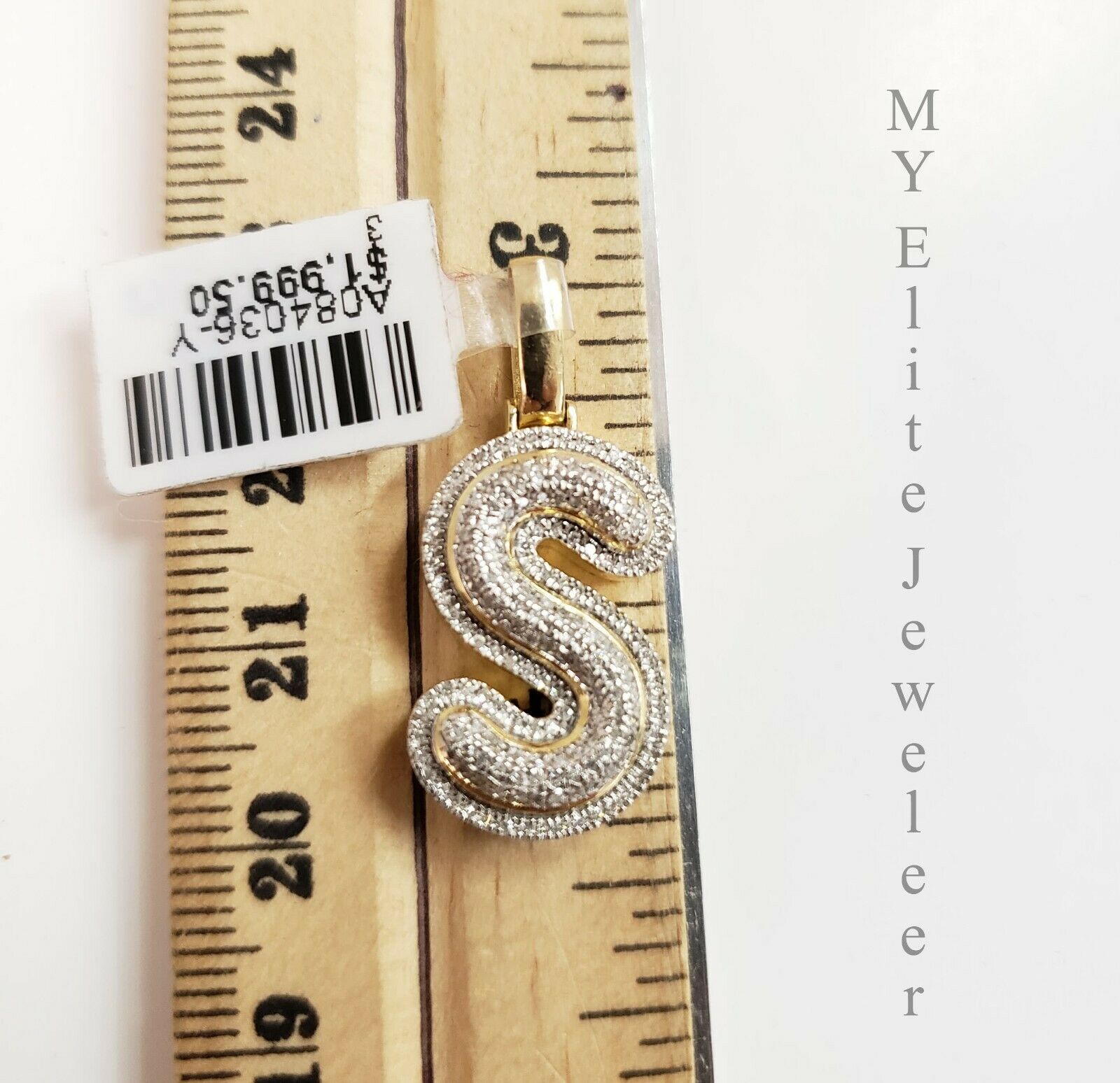 Solid 10K Yellow Gold Real Diamond Initial Pendant Letter A to Z Bubble Design