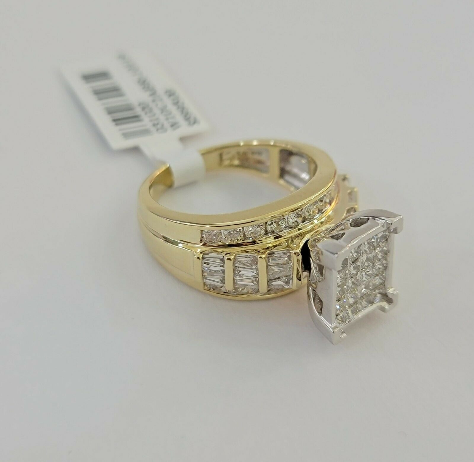 Real 14kt Gold Diamond Ladies Ring 2CT Princess Cut Baguette Round, Yellow Gold