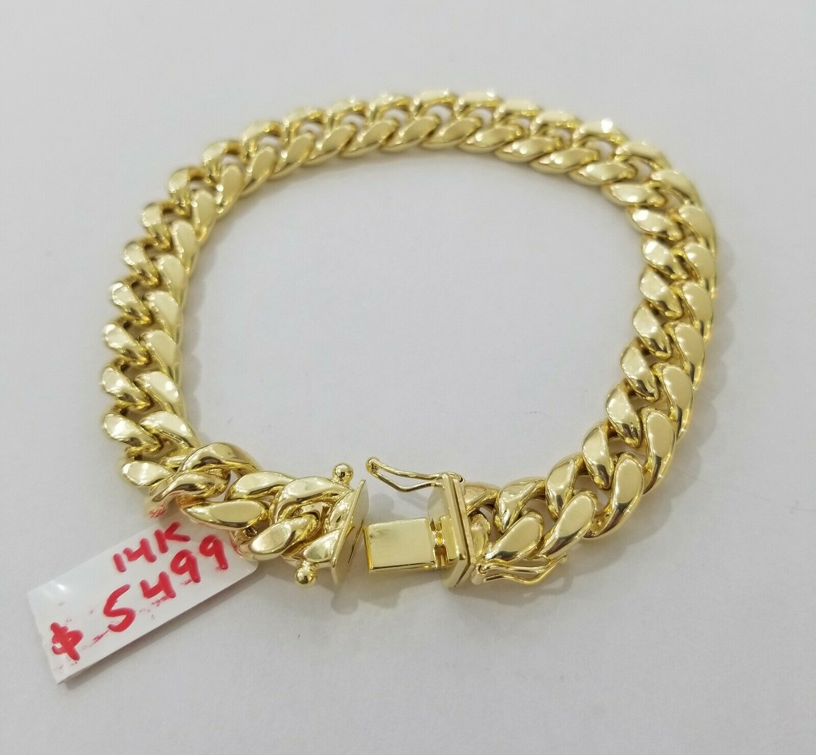 REAL GOLD Bracelet 14KT Miami Cuban Link 8" 9mm Box Clasp Yellow 14kt Gold MENS