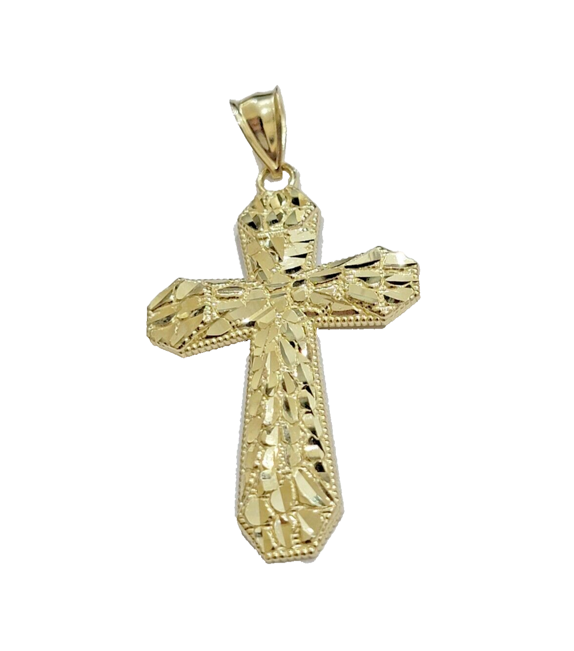 Real 10k Gold Cross Charm pendant Nugget Plain 2 Inch 10Kt Yellow Gold FOR SALE